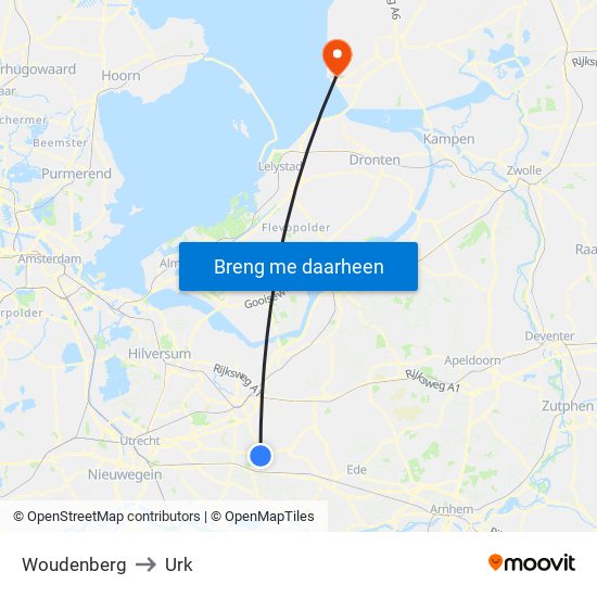 Woudenberg to Urk map
