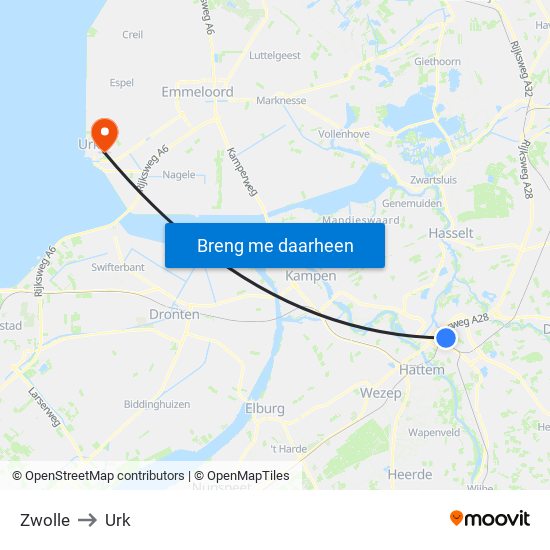 Zwolle to Urk map