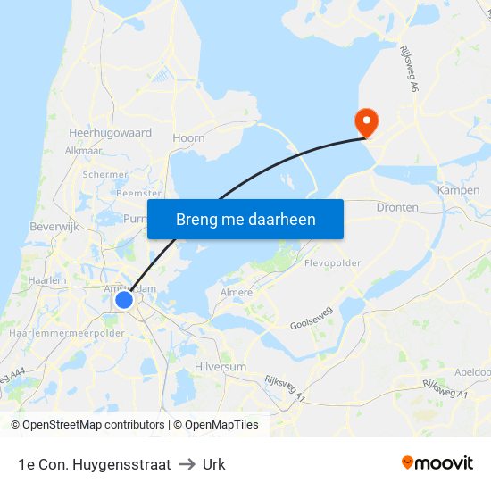 1e Con. Huygensstraat to Urk map