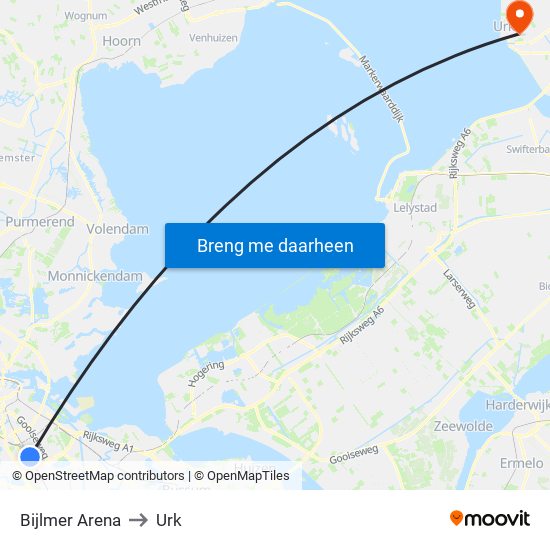 Bijlmer Arena to Urk map