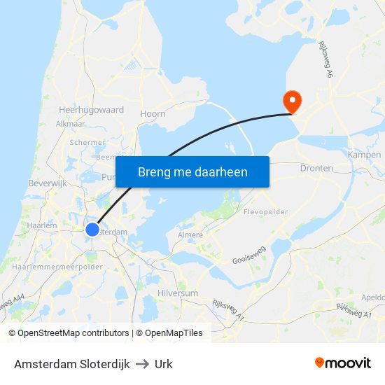 Amsterdam Sloterdijk to Urk map