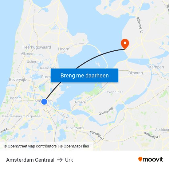 Amsterdam Centraal to Urk map