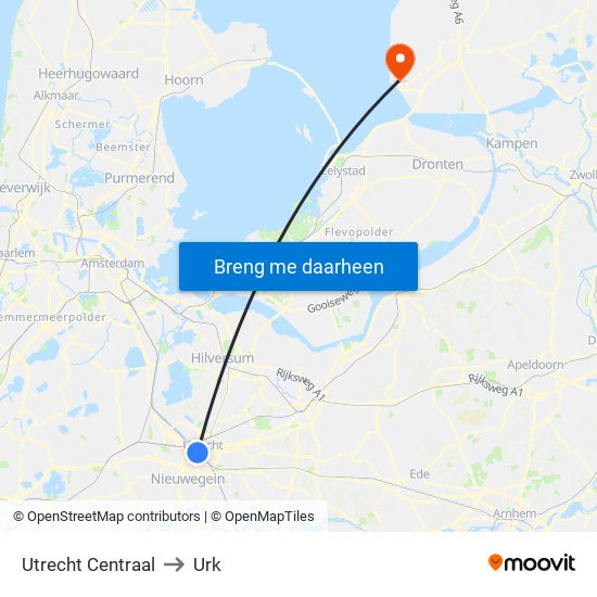 Utrecht Centraal to Urk map