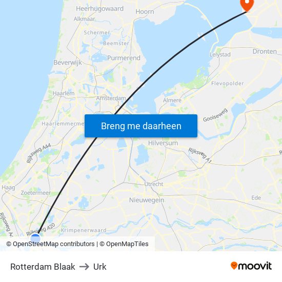 Rotterdam Blaak to Urk map