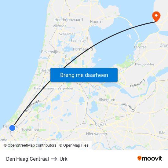Den Haag Centraal to Urk map