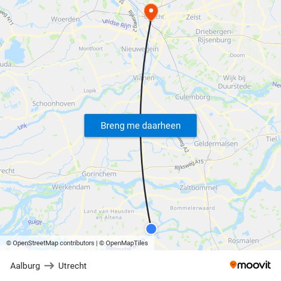 Aalburg to Utrecht map