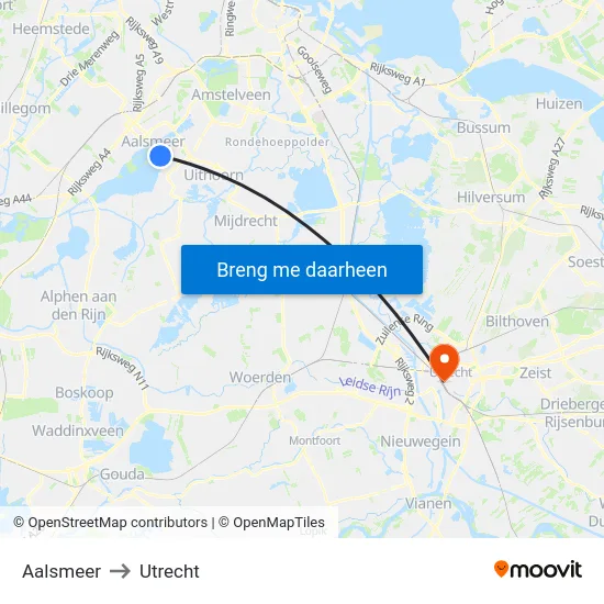 Aalsmeer to Utrecht map