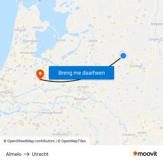 Almelo to Utrecht map