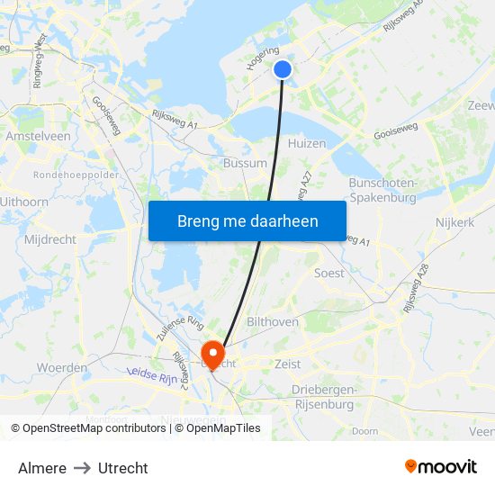 Almere to Utrecht map