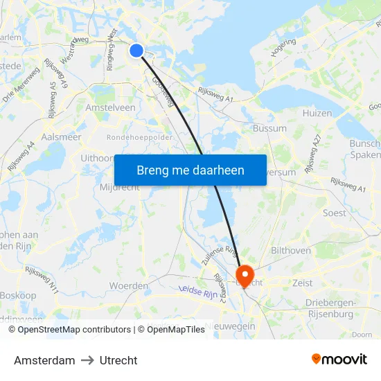 Amsterdam to Utrecht map
