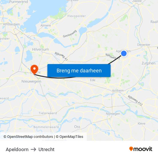 Apeldoorn to Utrecht map