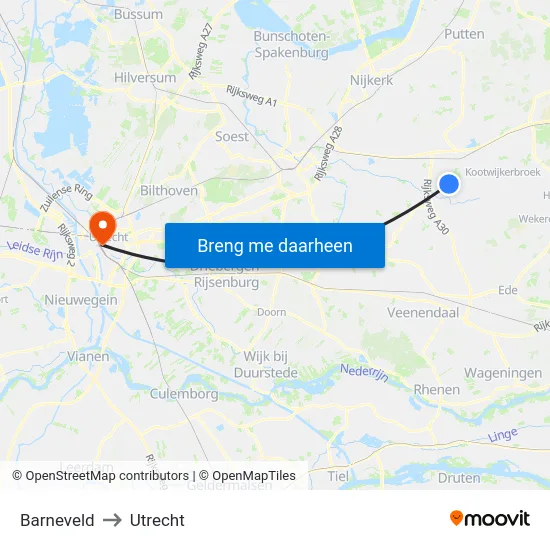 Barneveld to Utrecht map