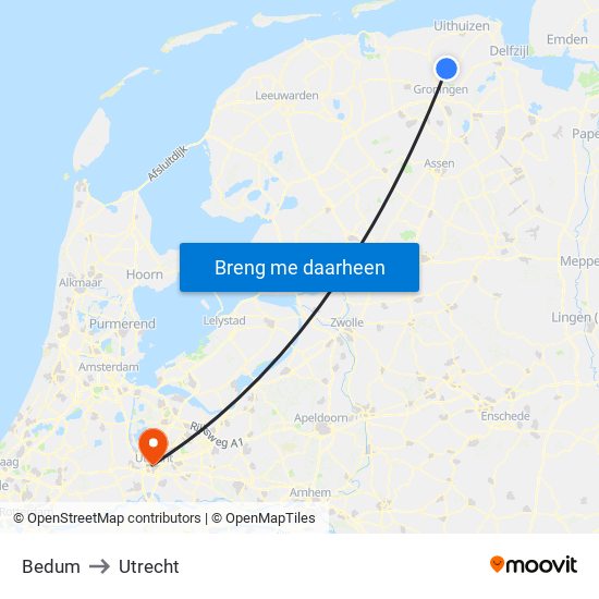 Bedum to Utrecht map