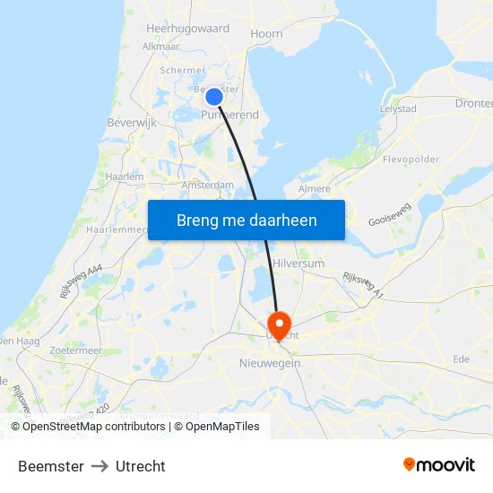 Beemster to Utrecht map
