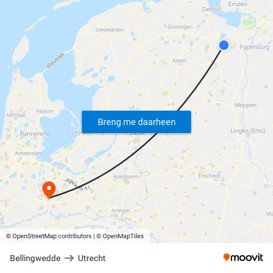 Bellingwedde to Utrecht map