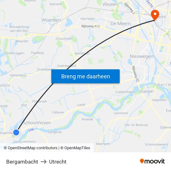 Bergambacht to Utrecht map