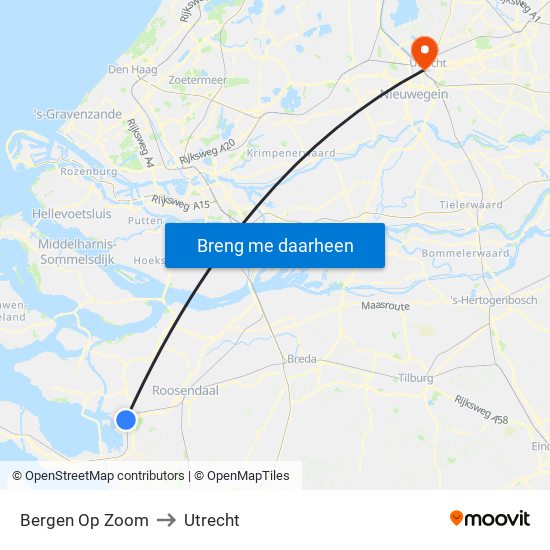 Bergen Op Zoom to Utrecht map