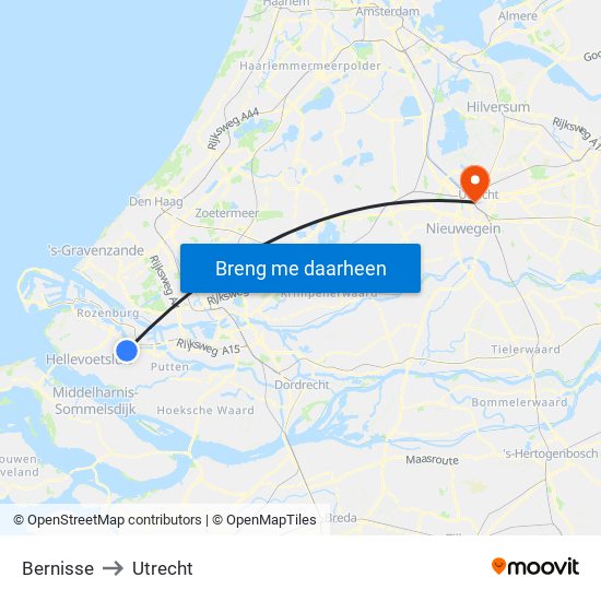 Bernisse to Utrecht map