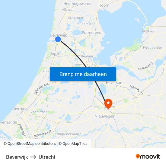 Beverwijk to Utrecht map