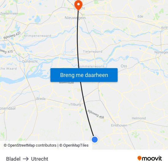 Bladel to Utrecht map