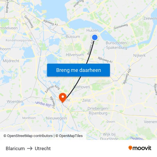 Blaricum to Utrecht map