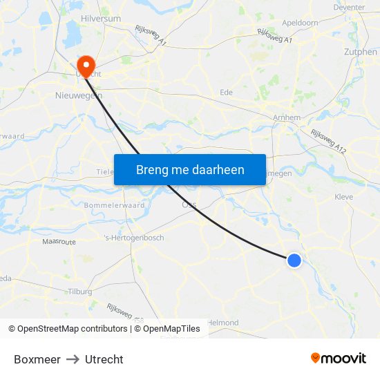 Boxmeer to Utrecht map