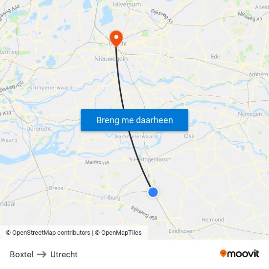 Boxtel to Utrecht map