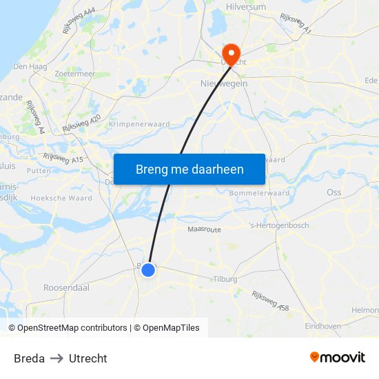 Breda to Utrecht map
