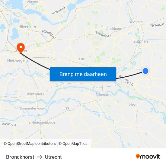 Bronckhorst to Utrecht map