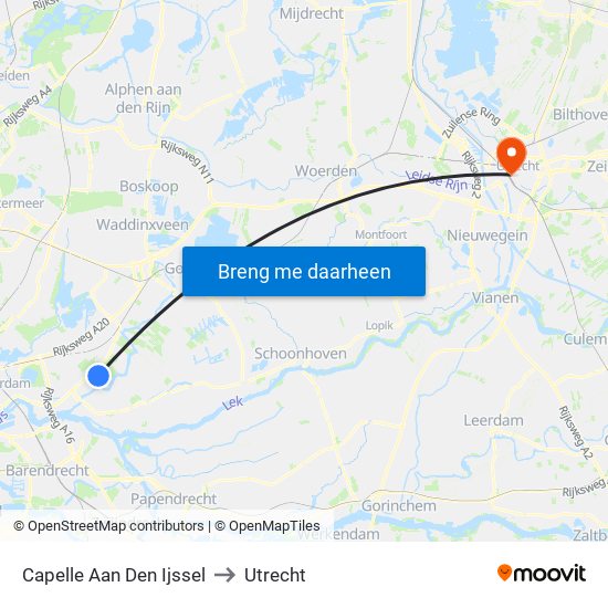 Capelle Aan Den Ijssel to Utrecht map