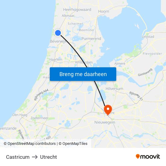 Castricum to Utrecht map