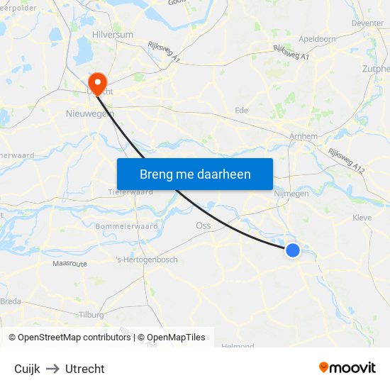 Cuijk to Utrecht map