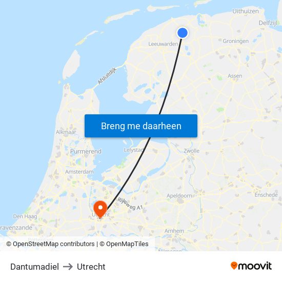 Dantumadiel to Utrecht map