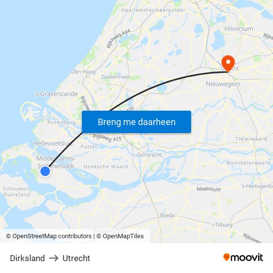 Dirksland to Utrecht map