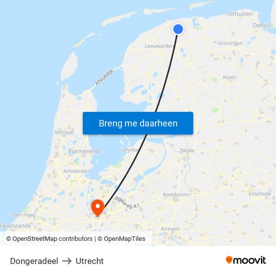 Dongeradeel to Utrecht map