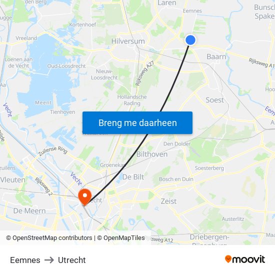 Eemnes to Utrecht map