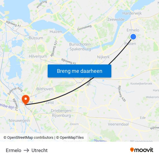 Ermelo to Utrecht map