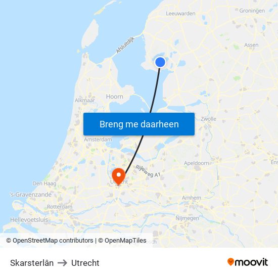 Skarsterlân to Utrecht map