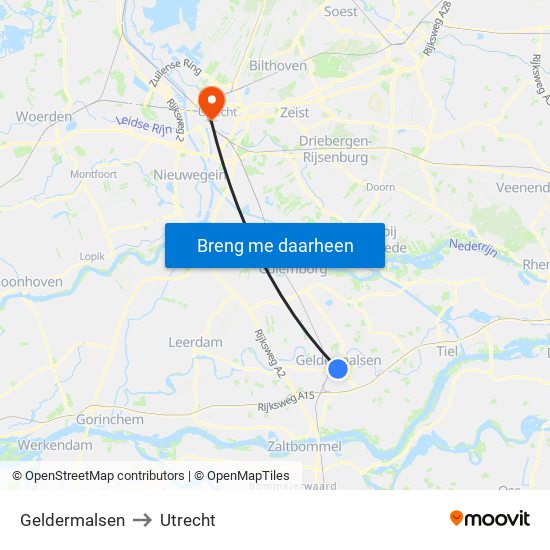 Geldermalsen to Utrecht map