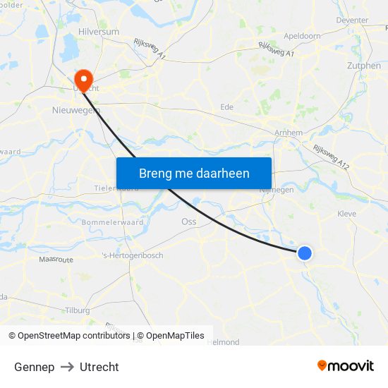 Gennep to Utrecht map