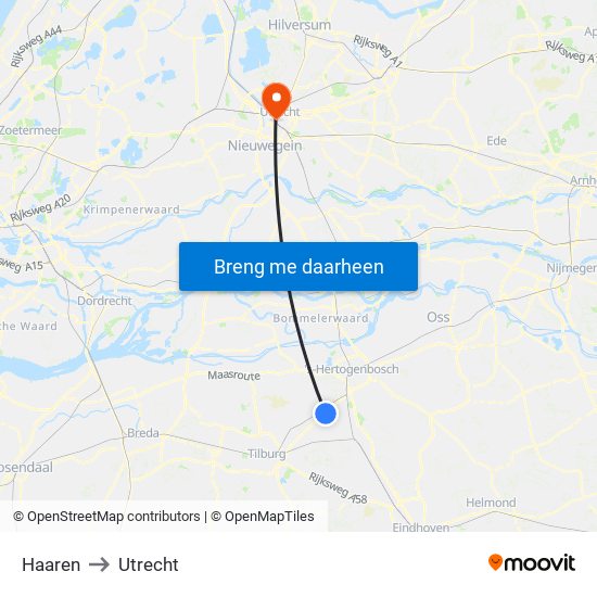 Haaren to Utrecht map