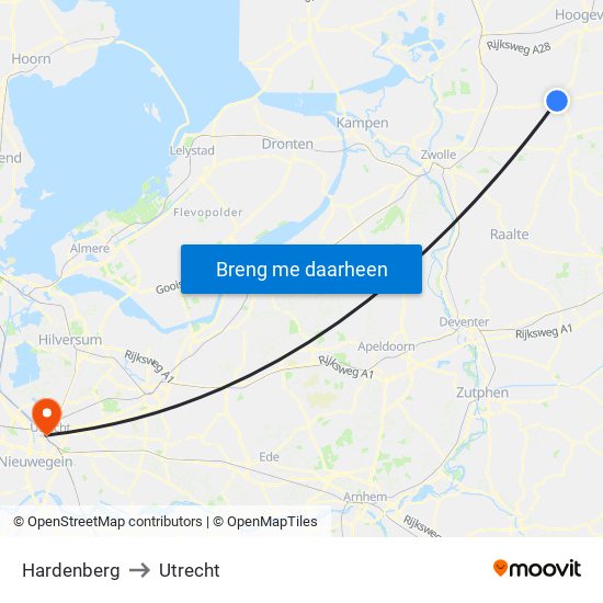 Hardenberg to Utrecht map