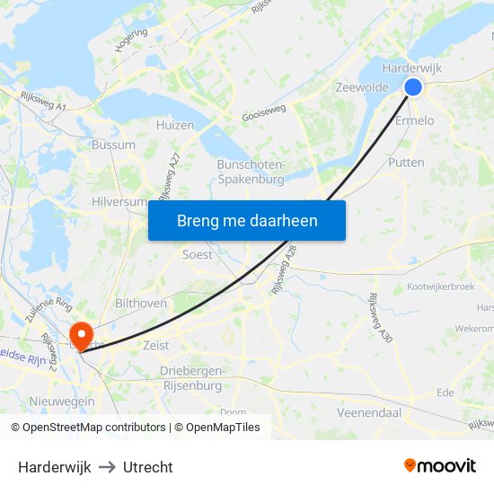 Harderwijk to Utrecht map