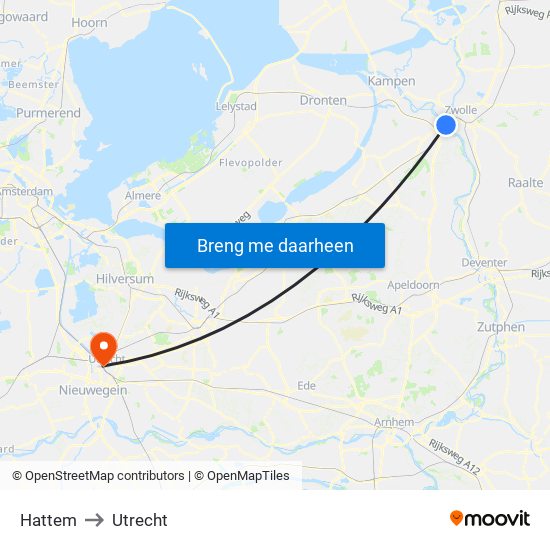 Hattem to Utrecht map