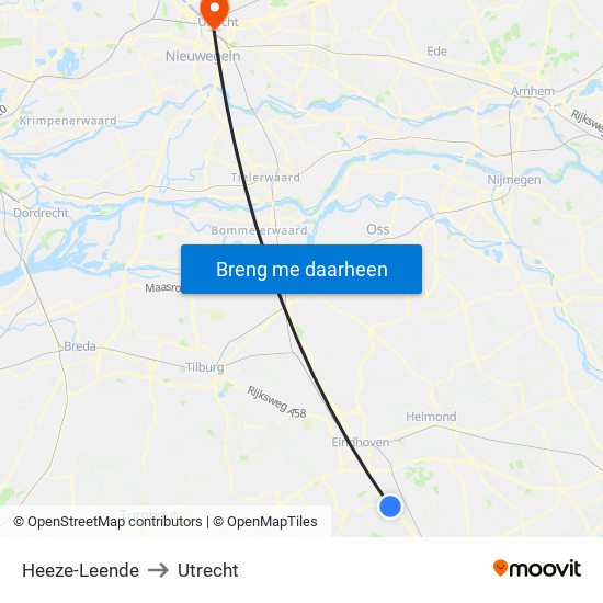 Heeze-Leende to Utrecht map