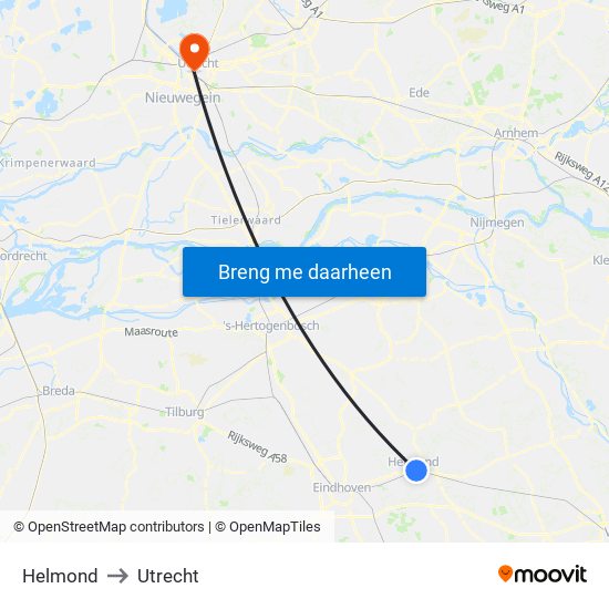 Helmond to Utrecht map