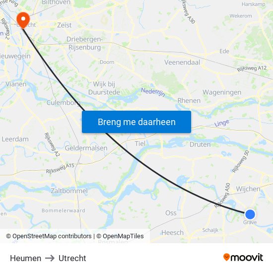 Heumen to Utrecht map