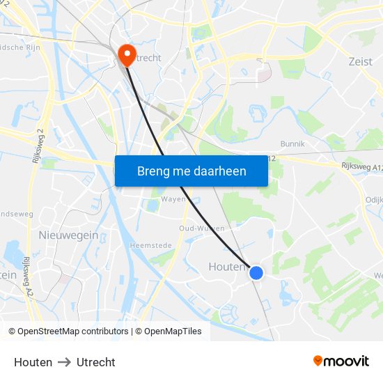 Houten to Utrecht map