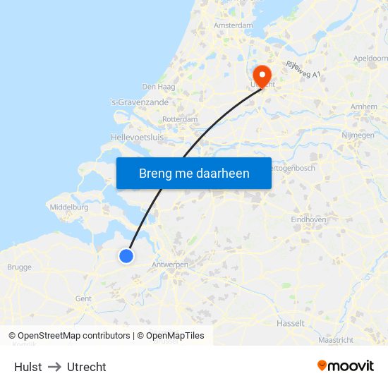 Hulst to Utrecht map