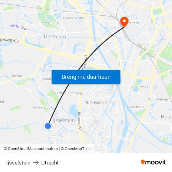 Ijsselstein to Utrecht map